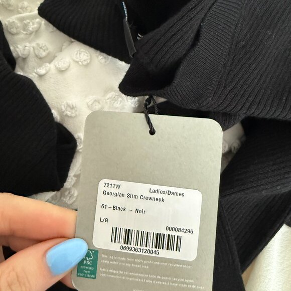 NWT Canada Goose Georgian Slim Crewneck Sweater Black Sz Large Ribbed Knit Wool - Picture 4 of 11